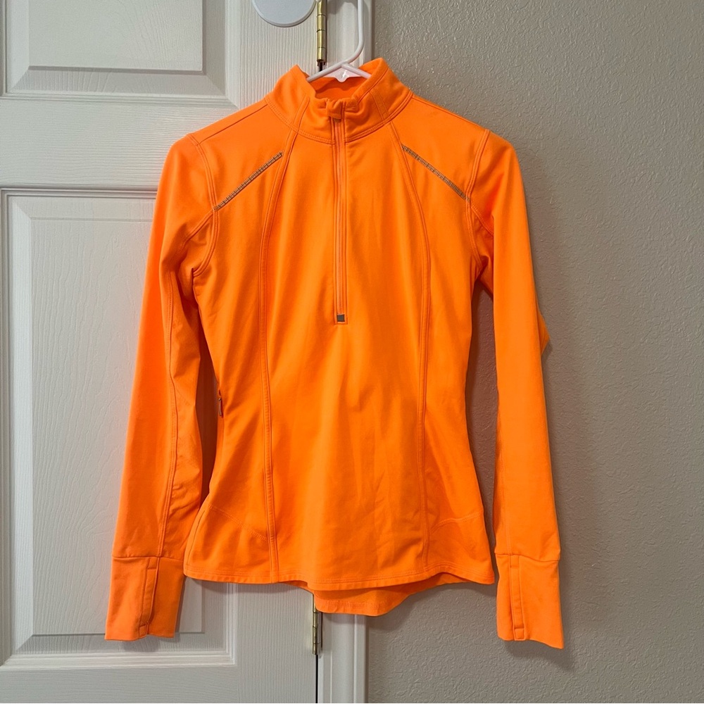 Athleta Plush Tech Neon Orange Half Zip Athletic Pullover XXS